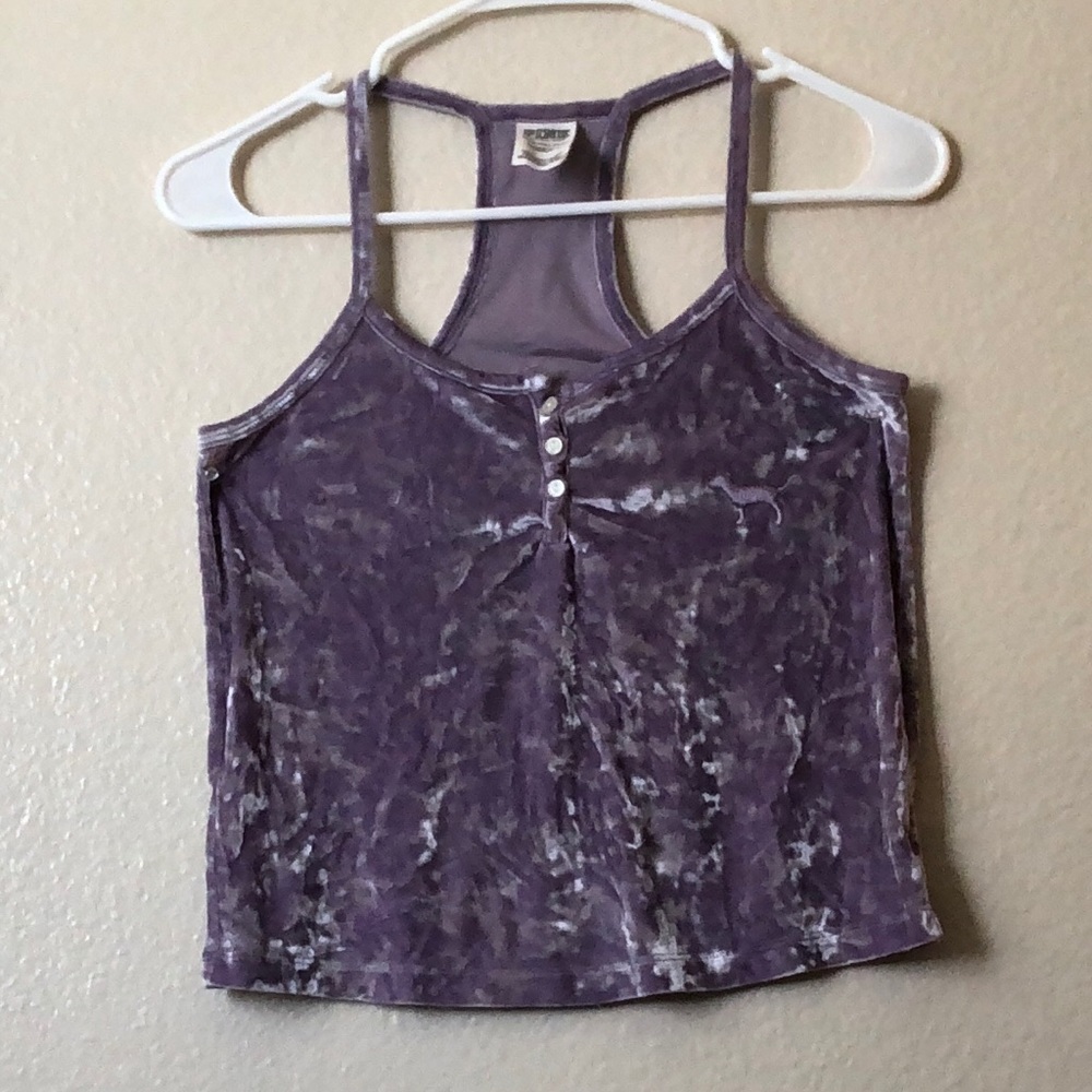 Pink Victoria’s Secret top.